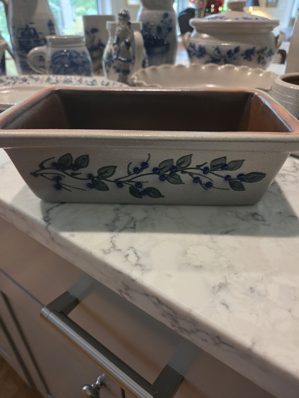 Salmon Falls Pottery Blueberry Vine Ceramic Loaf Pan, Blue and Green